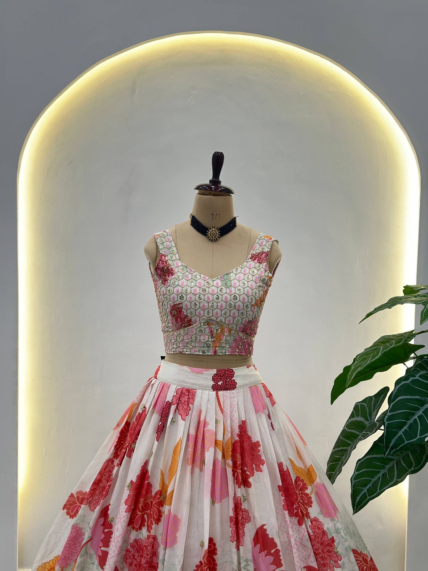 Eshmira Floral Chinon Silk Lehenga Choli with Pink Dupatta