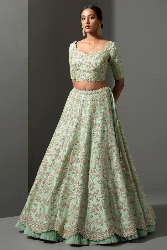 Pista Mulberry Silk Lehenga Set