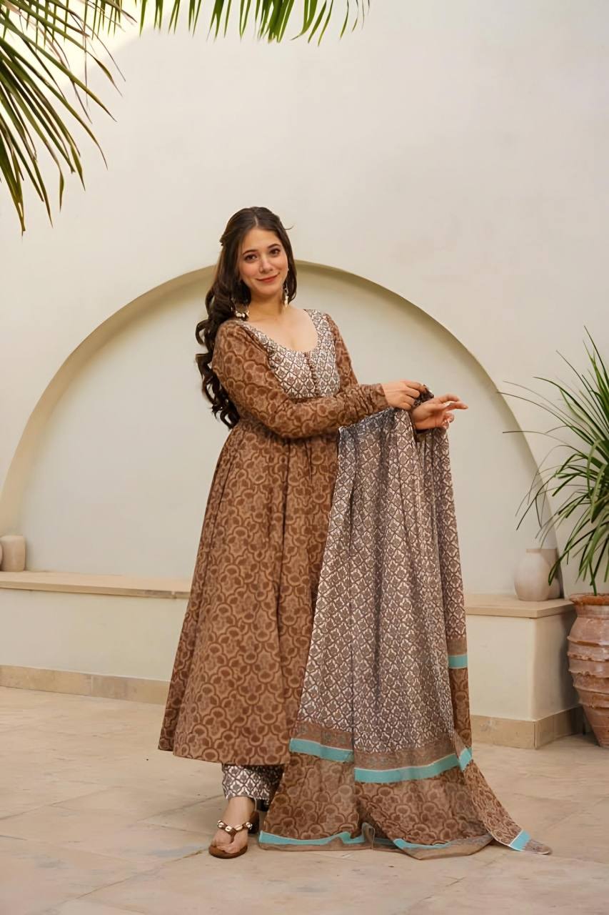 Ziva Maslin Digital Print Anarkali Set