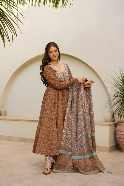 Ziva Maslin Digital Print Anarkali Set