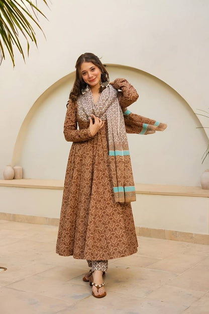 Ziva Maslin Digital Print Anarkali Set
