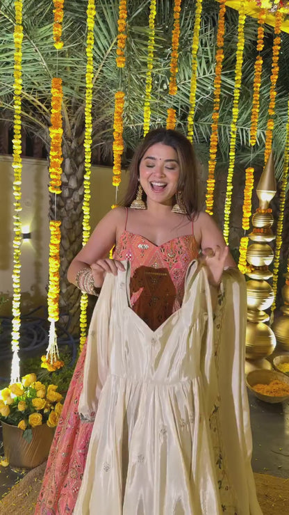 Shaarika White Crunchy Silk Anarkali Palazzo Set