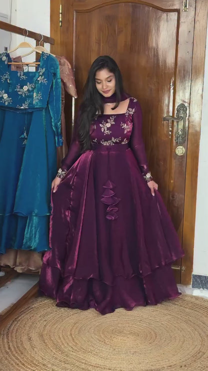 Neel Fandy Satin Lehenga Peplum Set