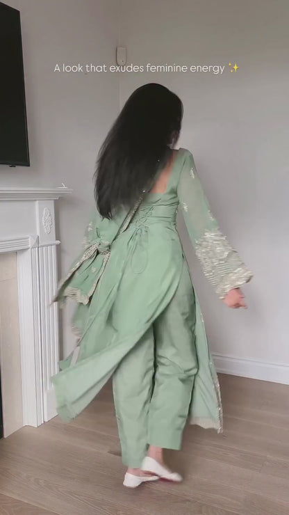 Aishwarya Emerald Green Faux Georgette Anarkali Pant Set