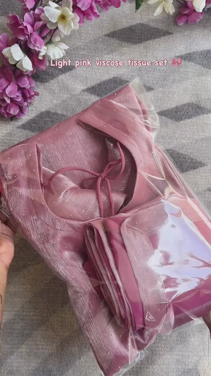 Aurelle Light Pink Barbari Silk Top Pant Set