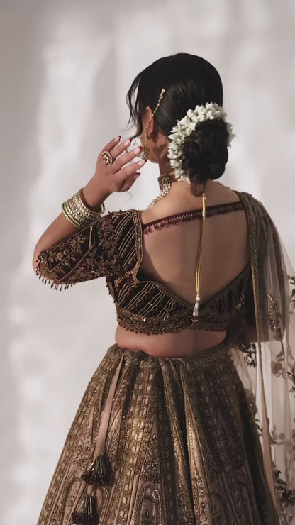 Rajvanya Kasturi Silk Velvet Border Bridal Lehenga Choli