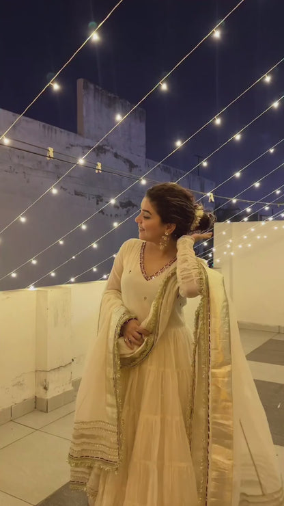 Saanjh Off White Vichitra Silk Heavy Sequins Gown Set
