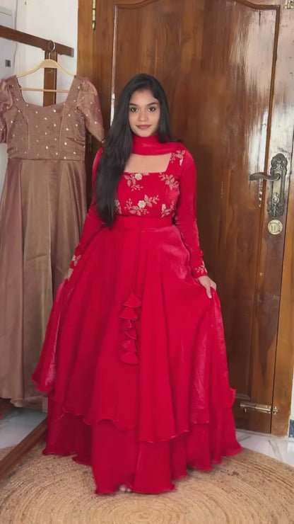 Kritika Red Heavy Fandy Satin Peplum Lehenga Set