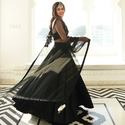 Zyairika Black Georgette Embroidered Lehenga Choli with Net Dupatta