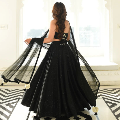 Zyairika Black Georgette Embroidered Lehenga Choli with Net Dupatta