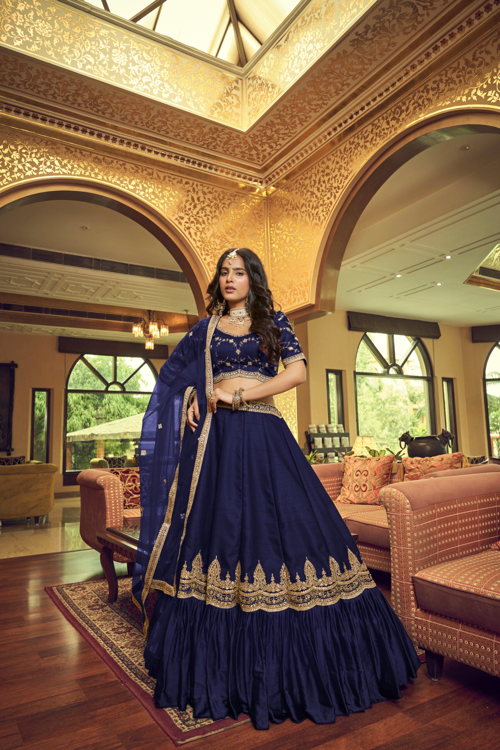 Navy Nocturne Kumkum Silk Lehengha Choli