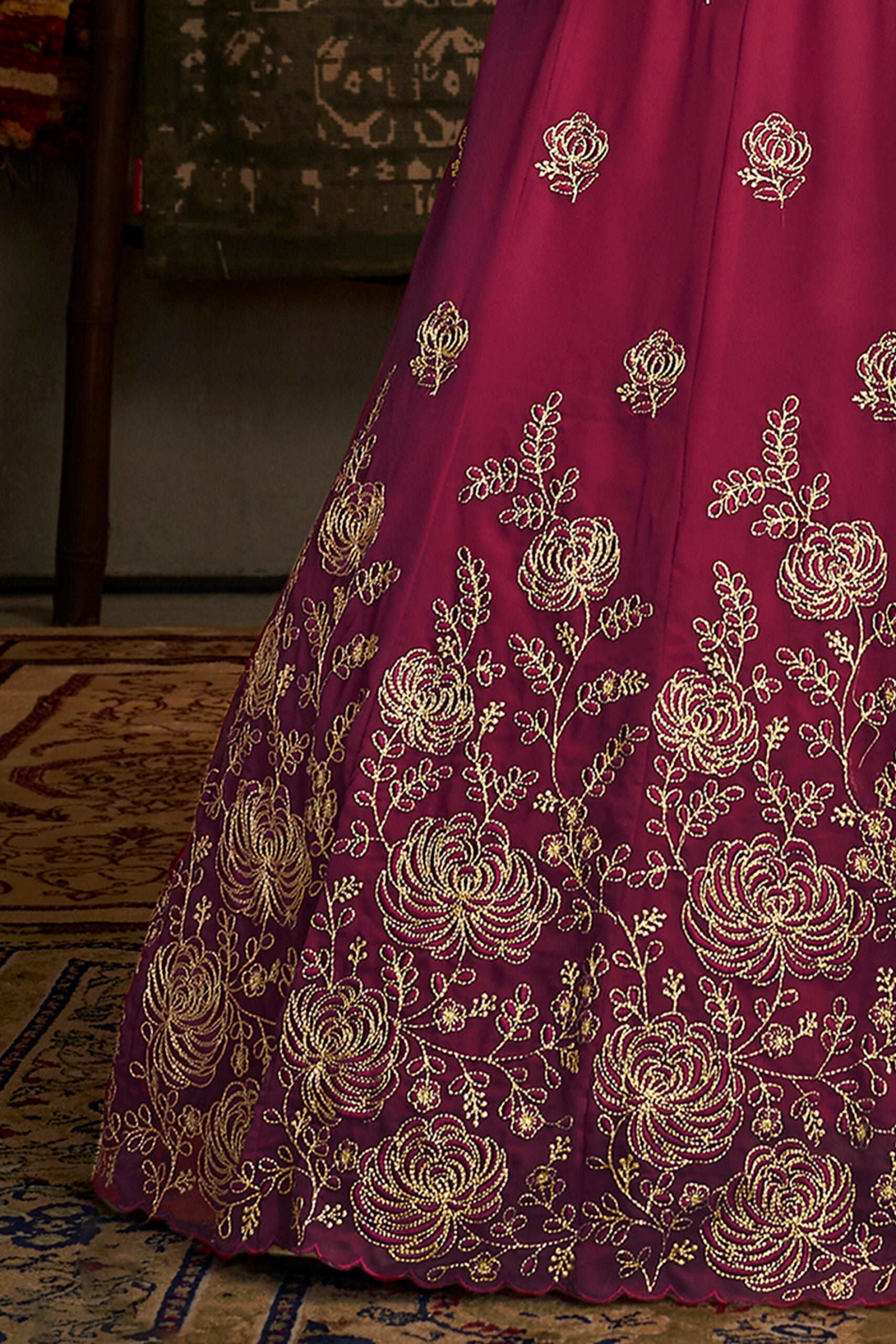 Resham Dori Georgette Gulabi Lehengha Choli