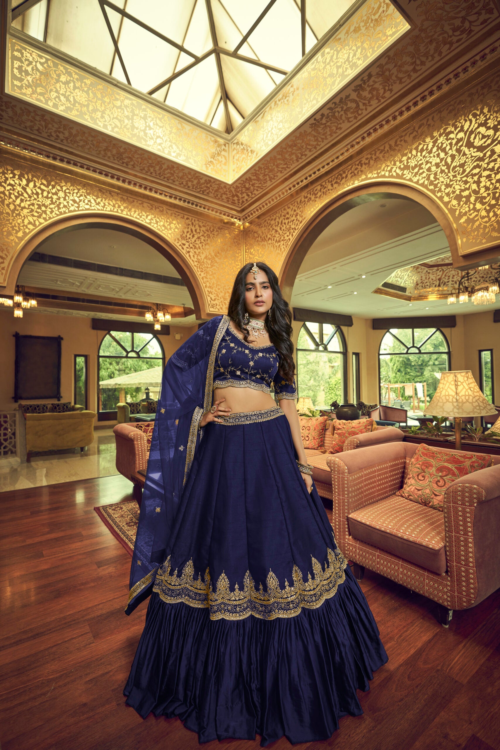 Navy Nocturne Kumkum Silk Lehengha Choli