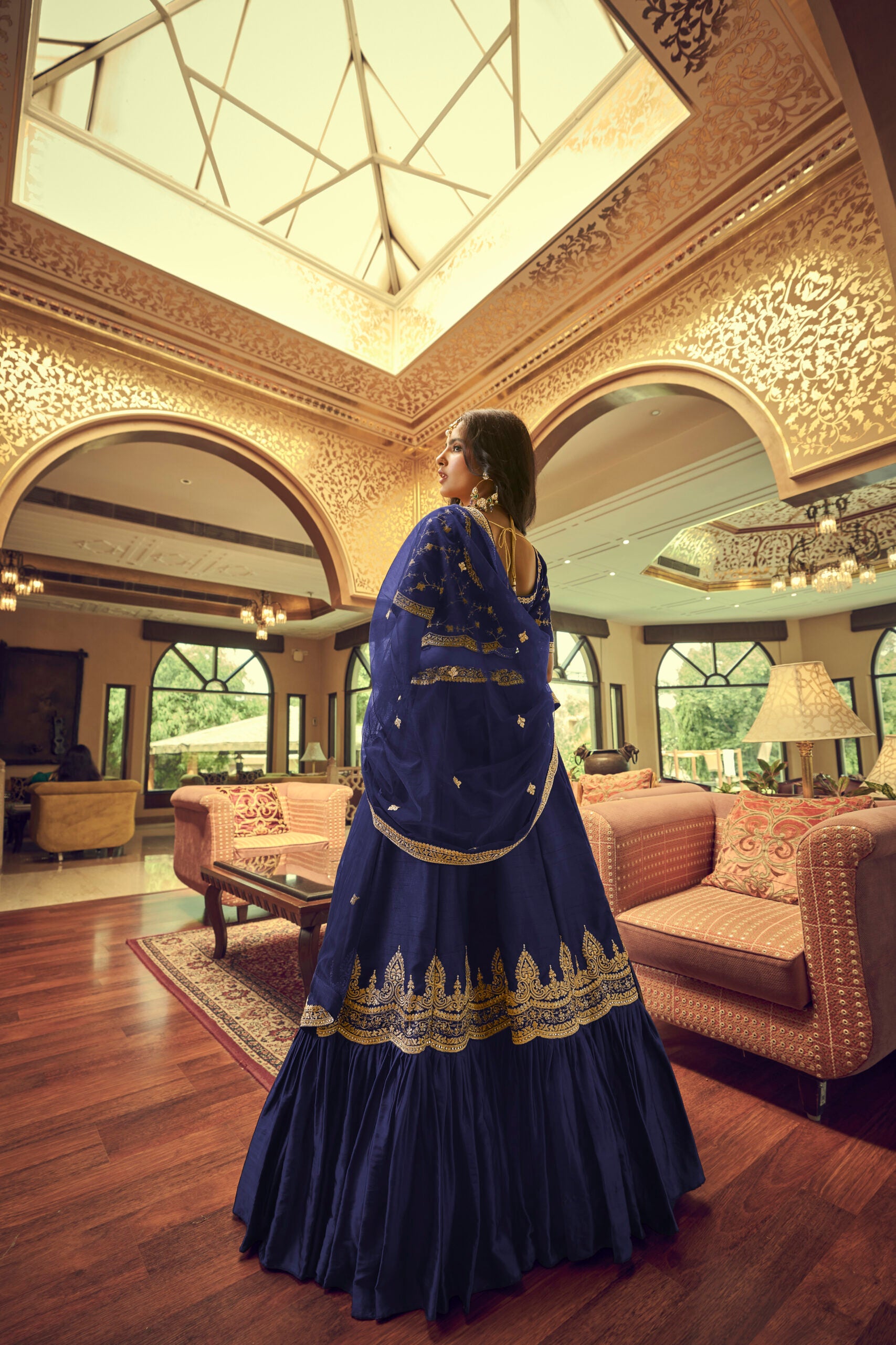 Navy Nocturne Kumkum Silk Lehengha Choli