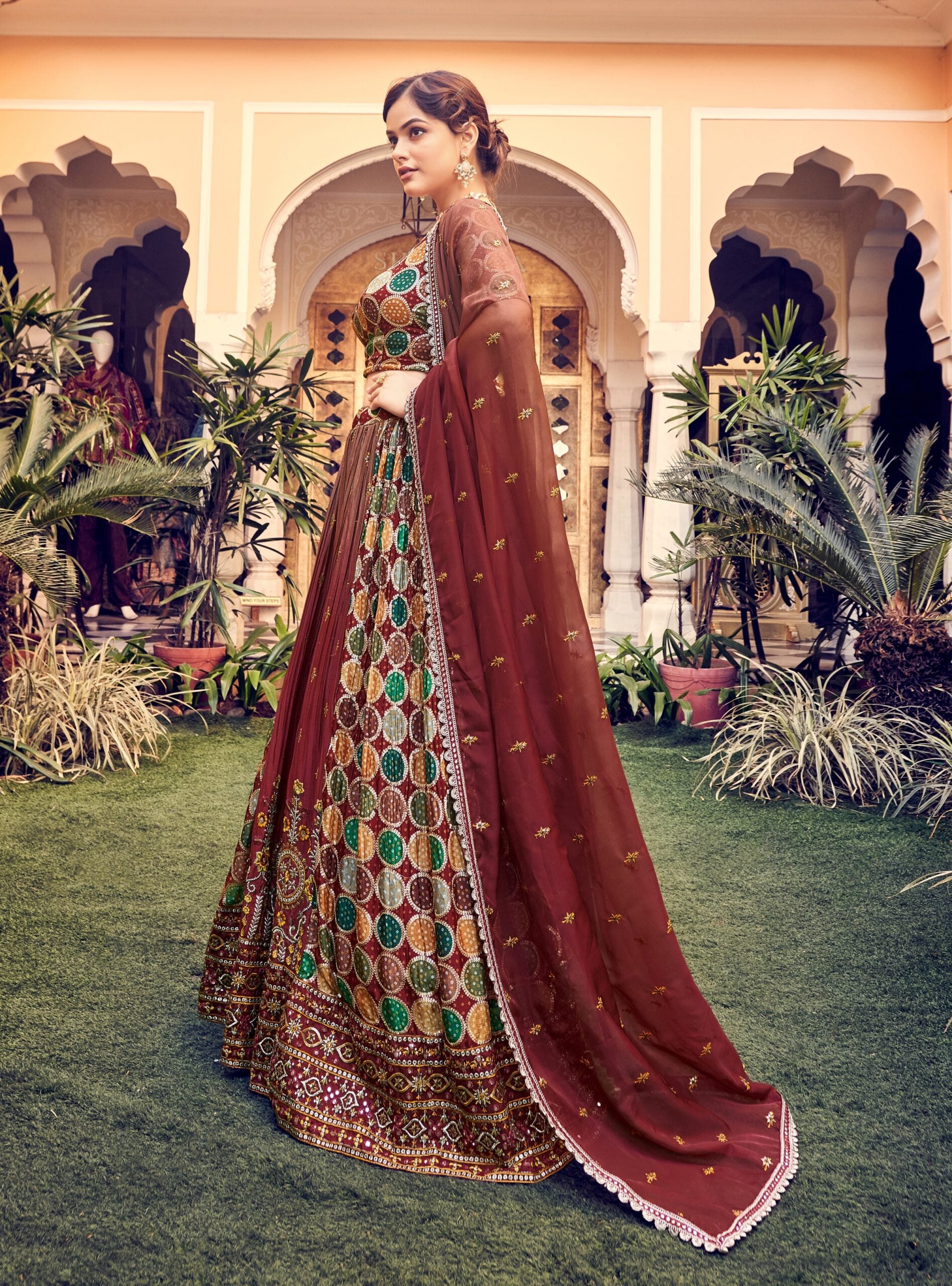 Rich Mahogany Threadwork Tapestry Lehenga Choli