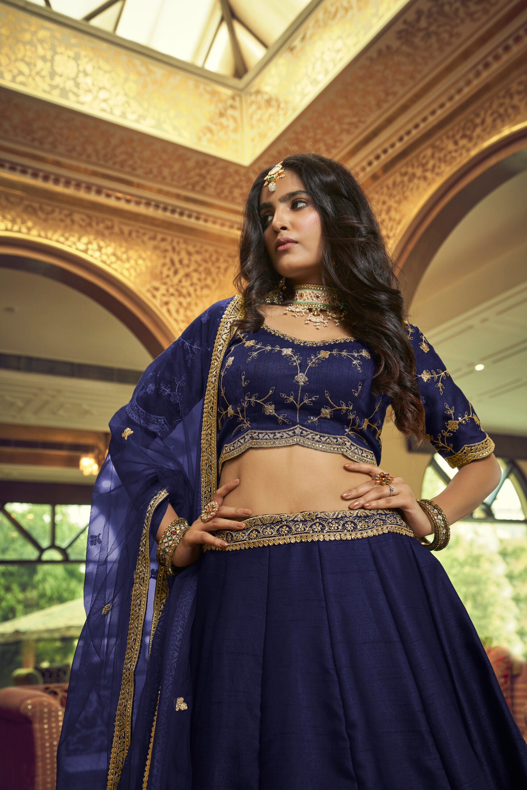 Navy Nocturne Kumkum Silk Lehengha Choli