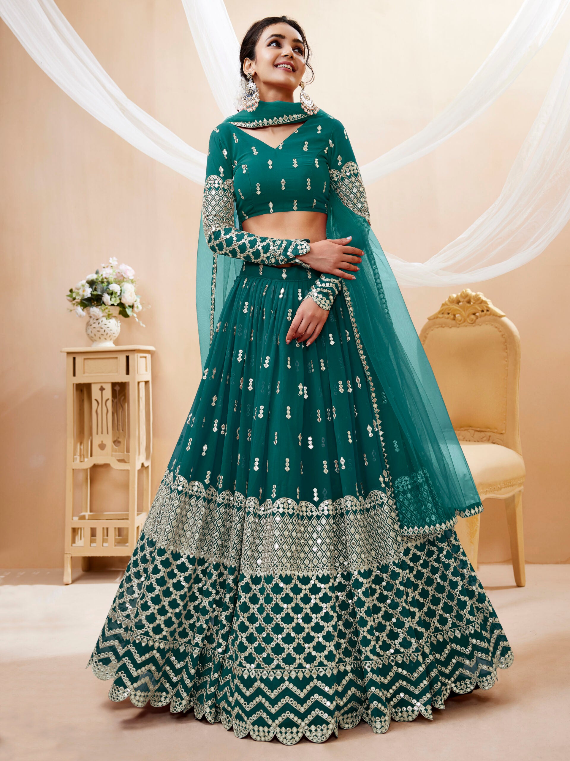 Teal Sequin Sparkling Ocean Lehengha Choli