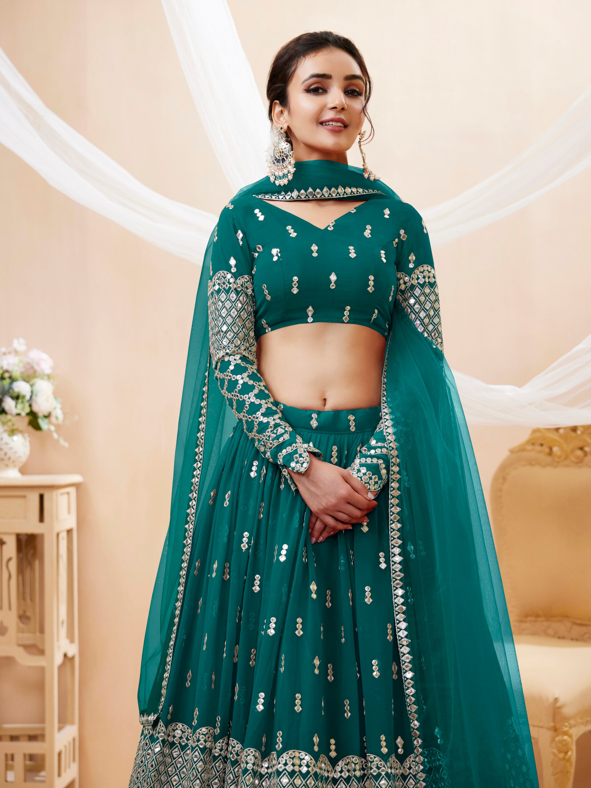 Teal Sequin Sparkling Ocean Lehengha Choli