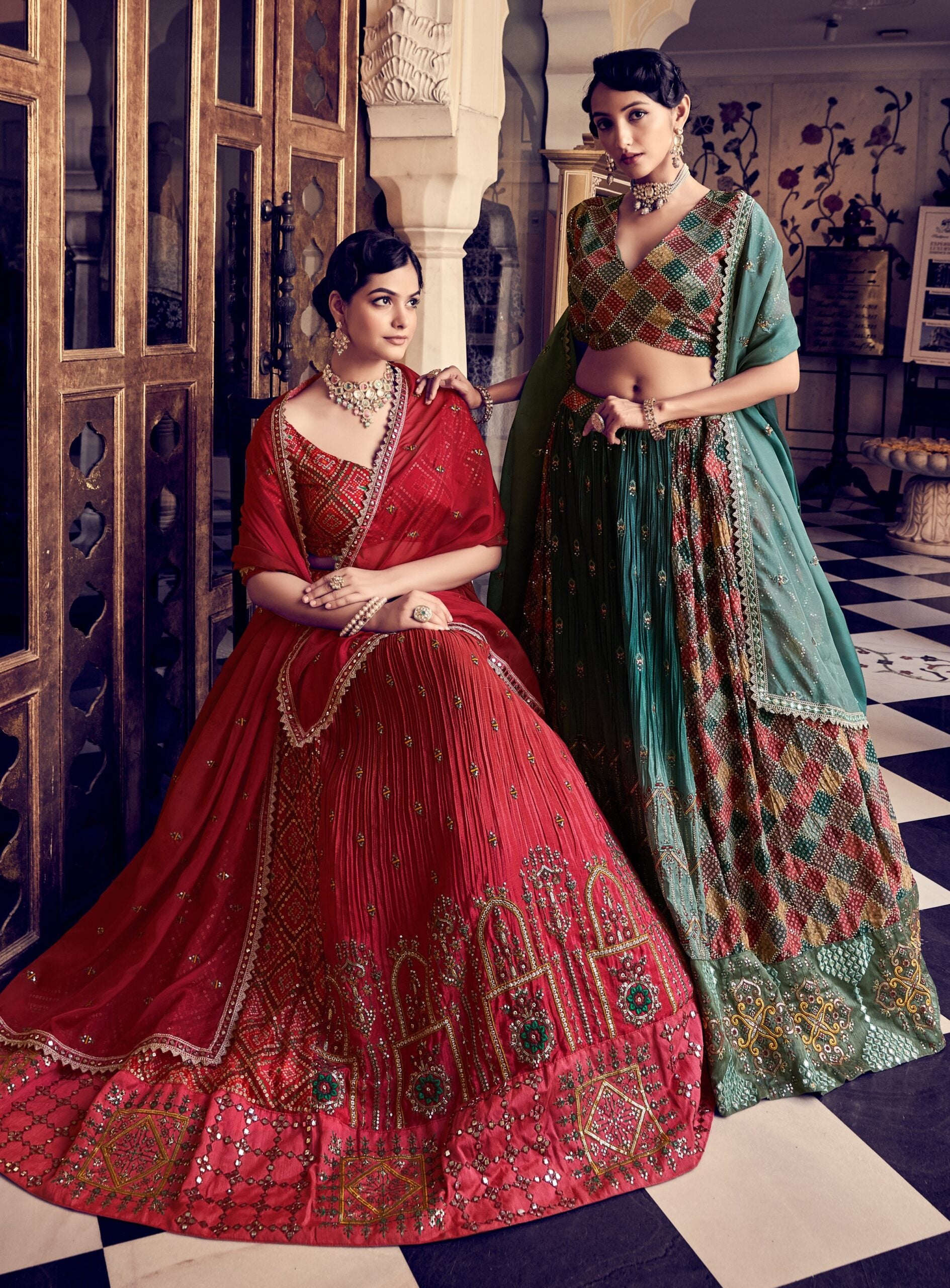 Radiant Rama Green Silk Trellis Lehenga Choli