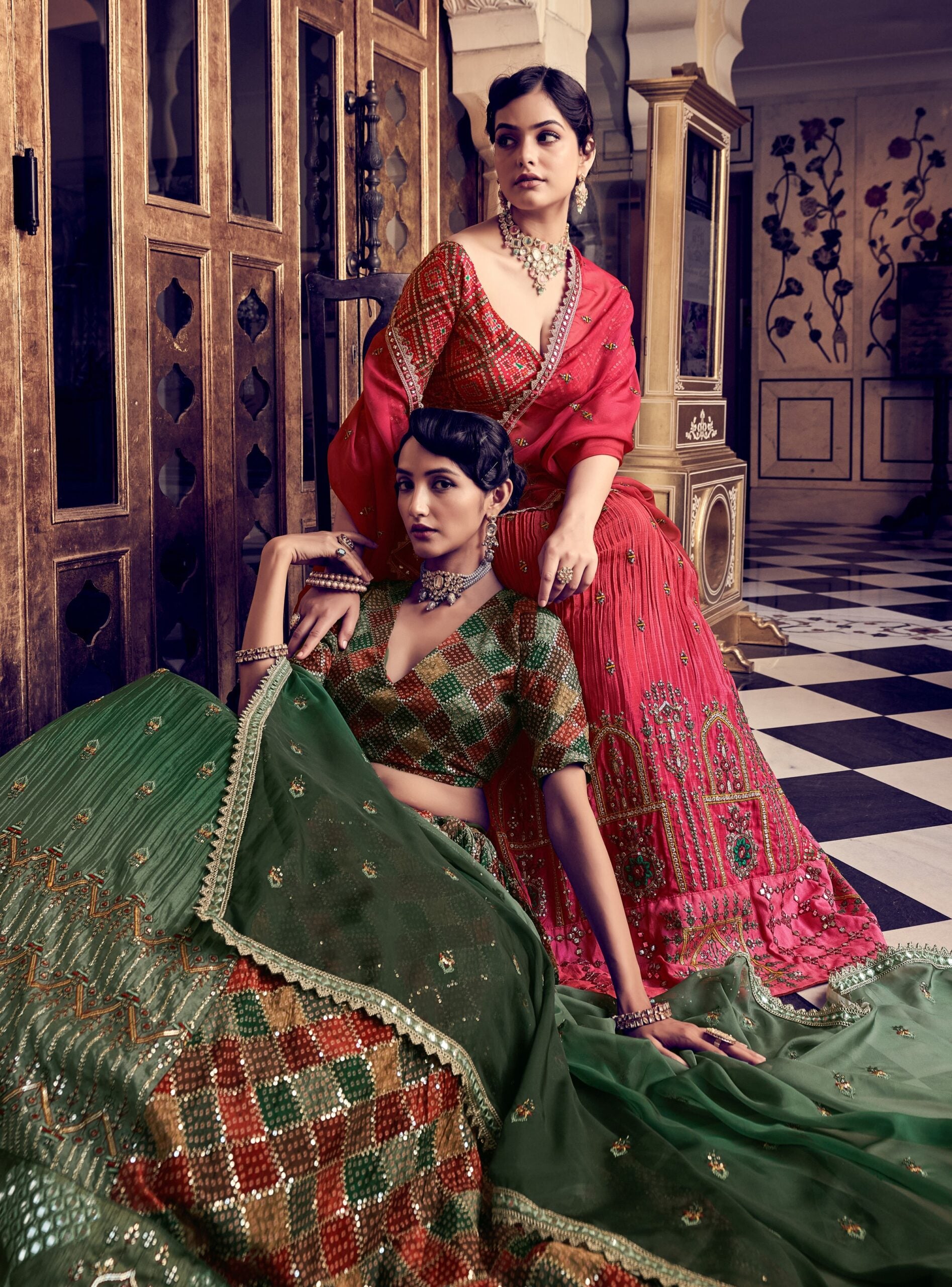 Radiant Rama Green Silk Trellis Lehenga Choli