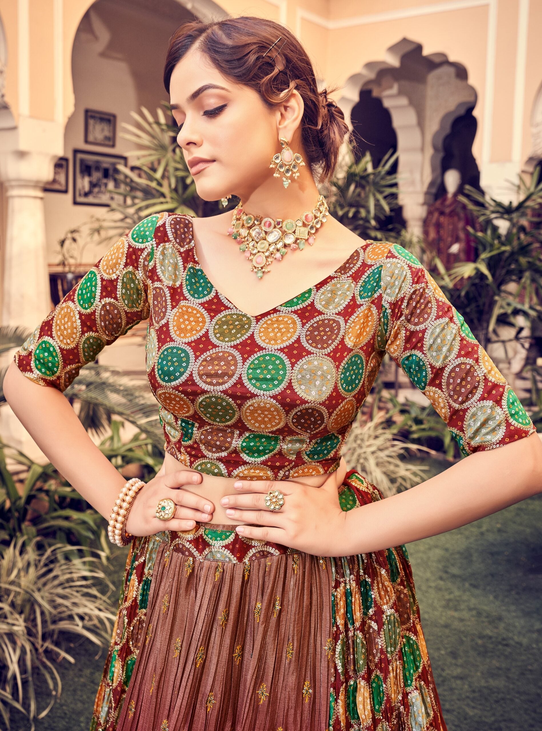 Rich Mahogany Threadwork Tapestry Lehenga Choli