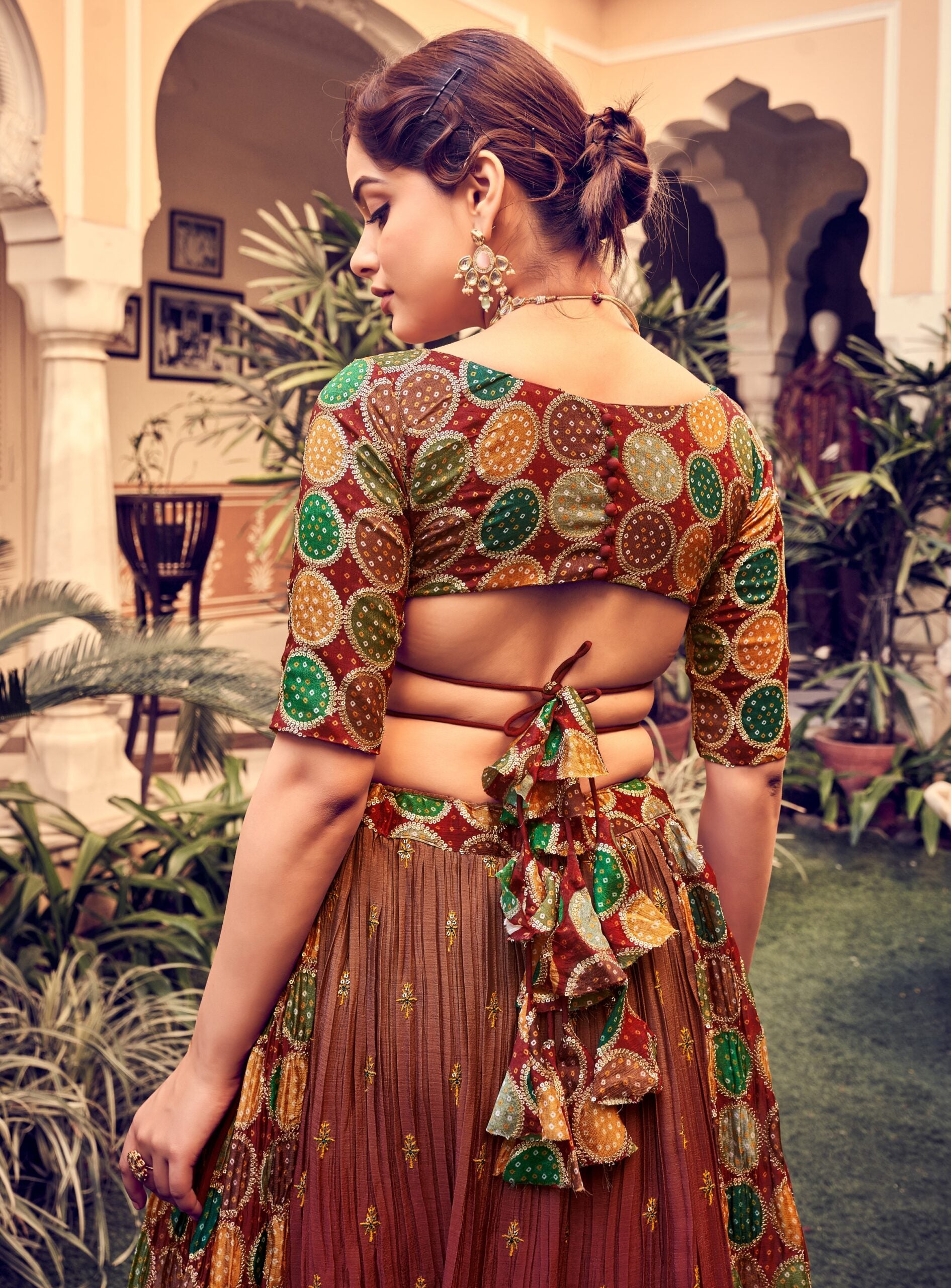Rich Mahogany Threadwork Tapestry Lehenga Choli