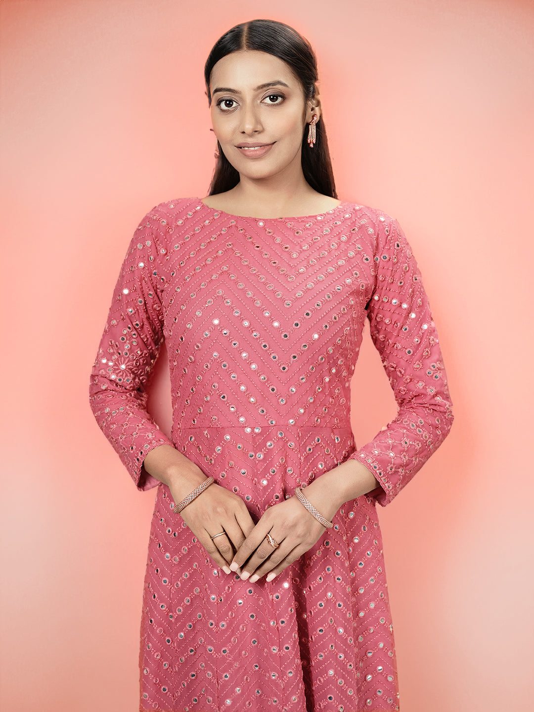 Peach Georgette Thread and Gota Accents Gown