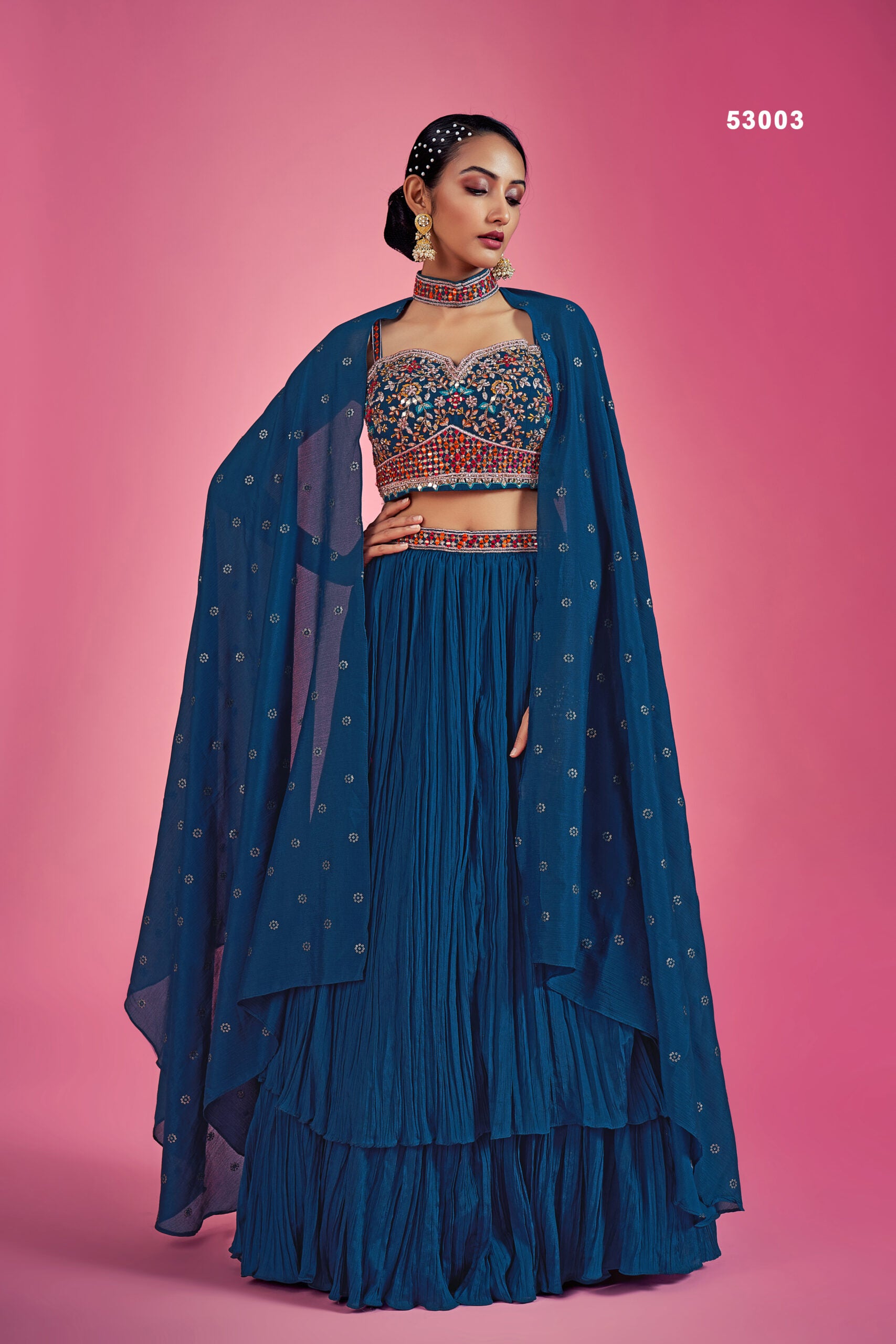 Chinon Blue Bliss Miror And Zardosi Lehengha Choli