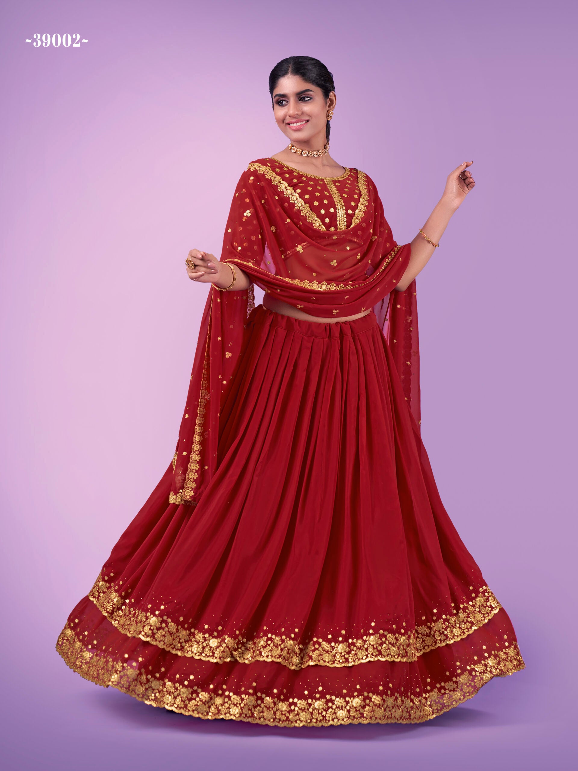 Gleaming Georgette Mukaish Work Lehenga Set