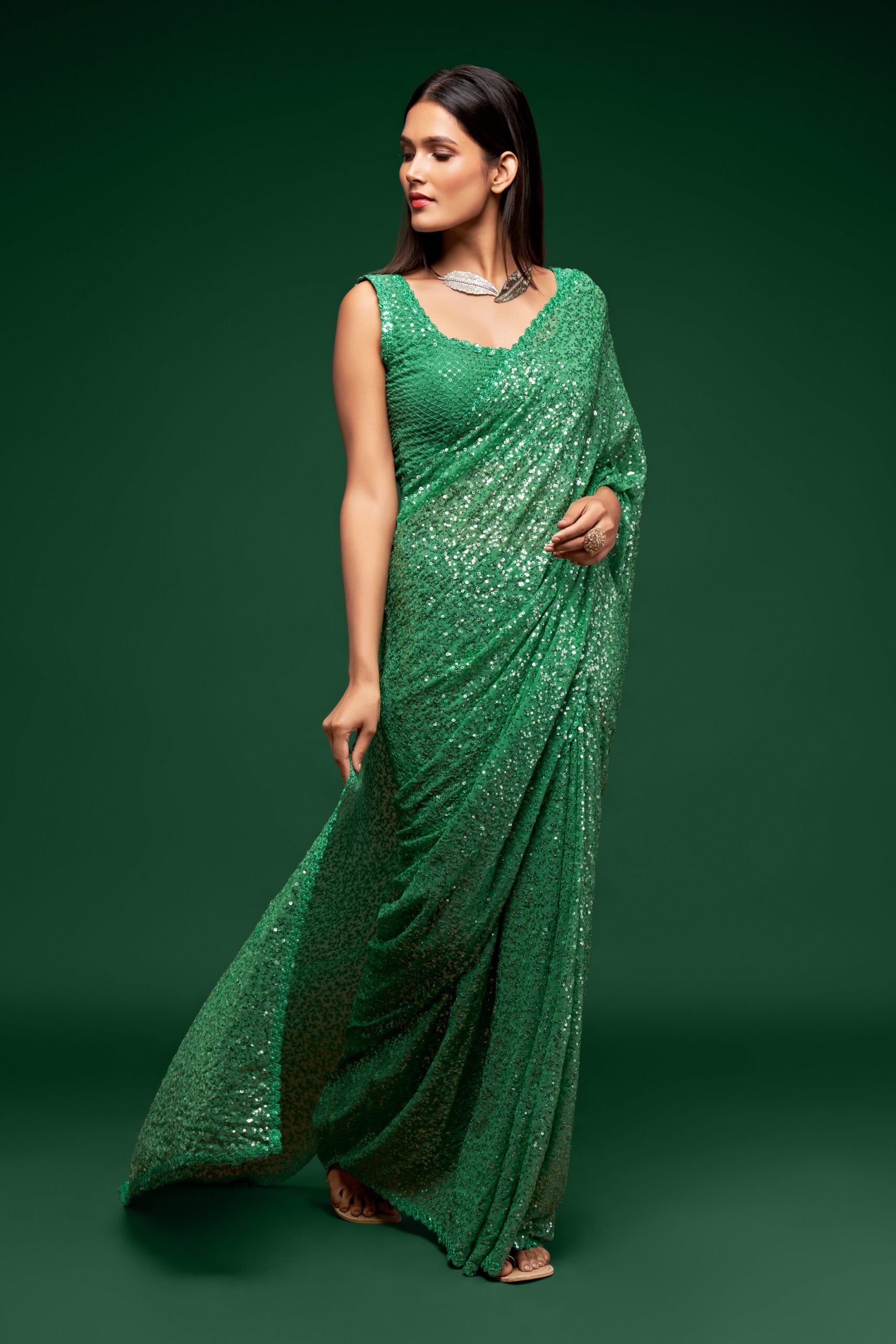 Minty Threads Elegant with Beautiful Threadwork Mint Green Saree