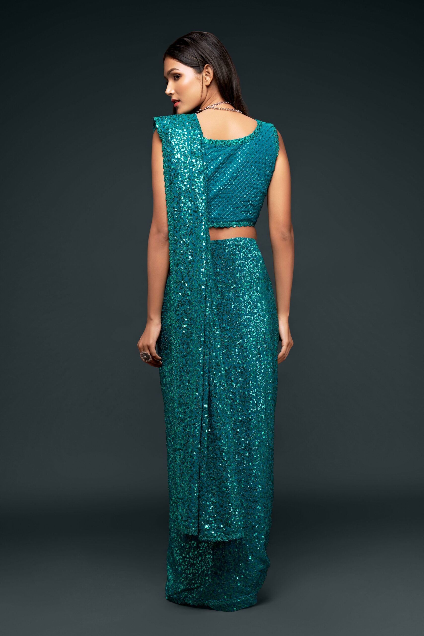 Vibrant Teal Blue Saree with Stunning Thread and Sequin Work