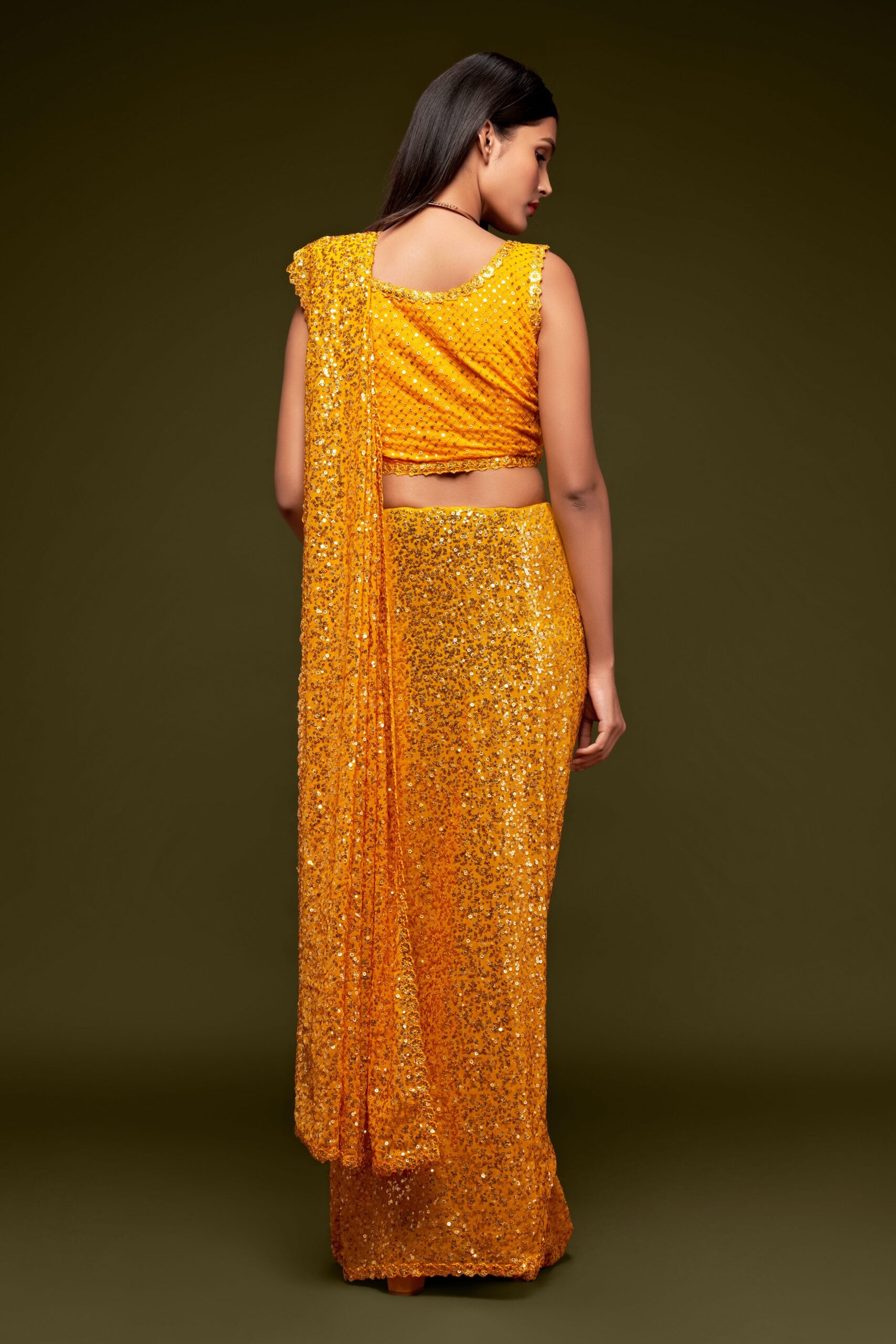 Lemon Zest Sparkle Saree A vibrant yellow thread work sparkling sequins