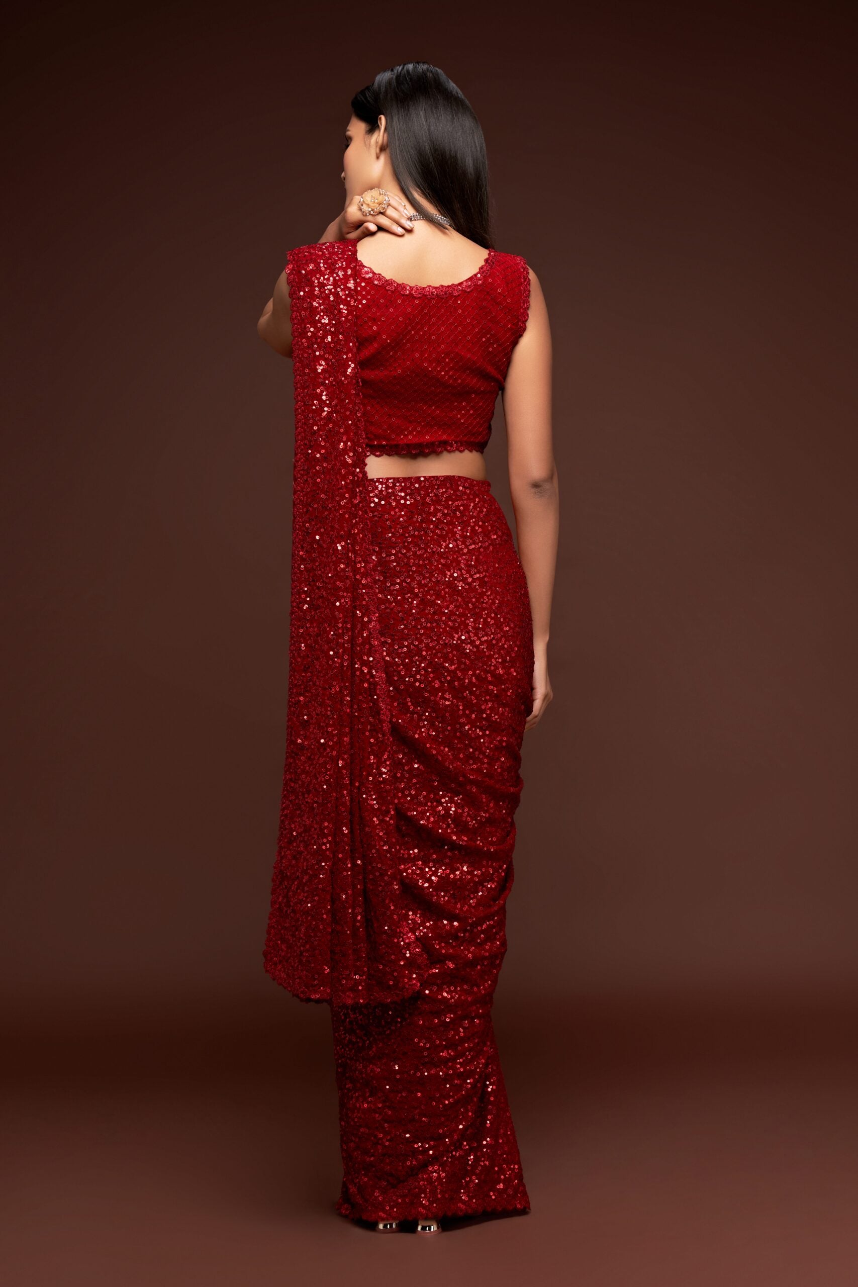 Fiery Red Delight Saree Thread Work And Shimmering Sequins