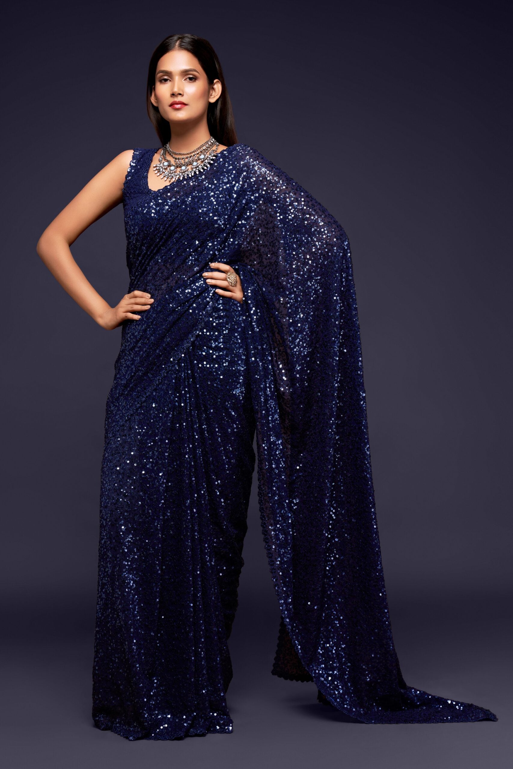 Midnight Serenade Sequin Enchantress Saree