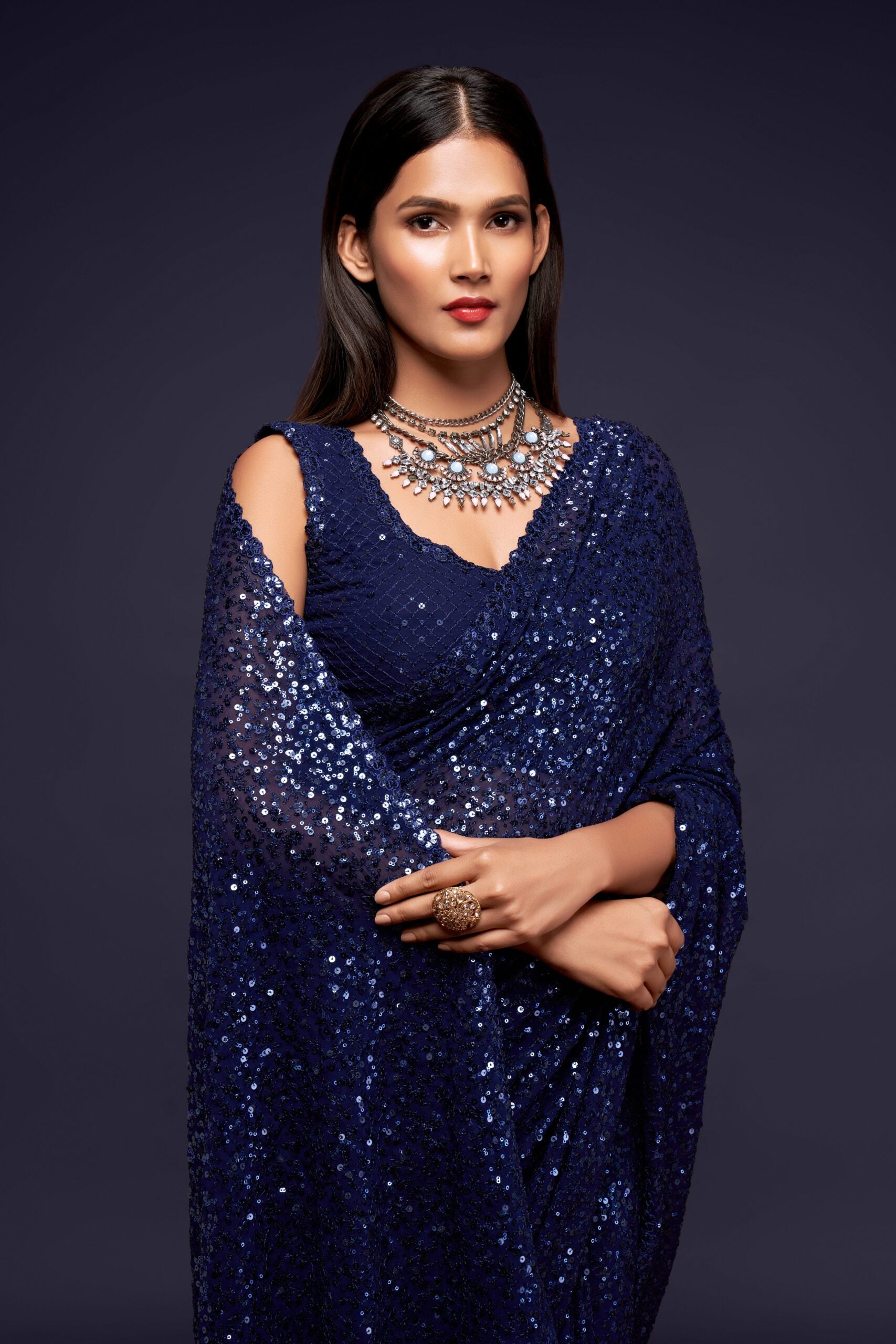 Midnight Serenade Sequin Enchantress Saree