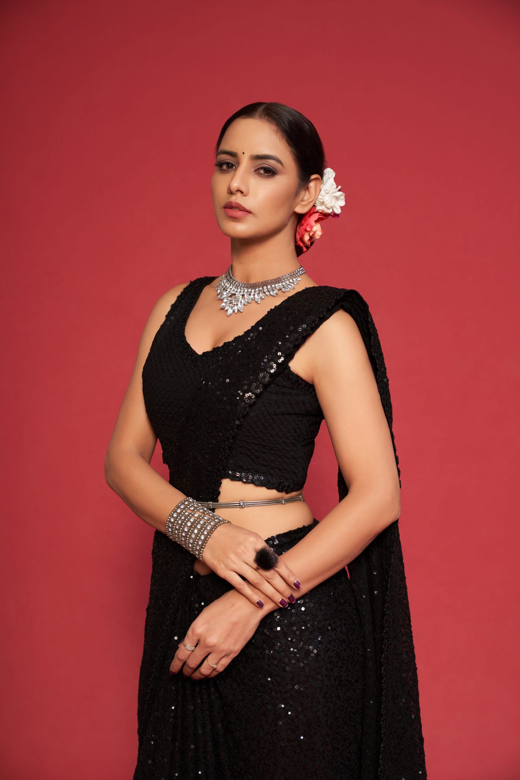 Black Diamond Cascade Sequined Marvel Threadwork  Saree