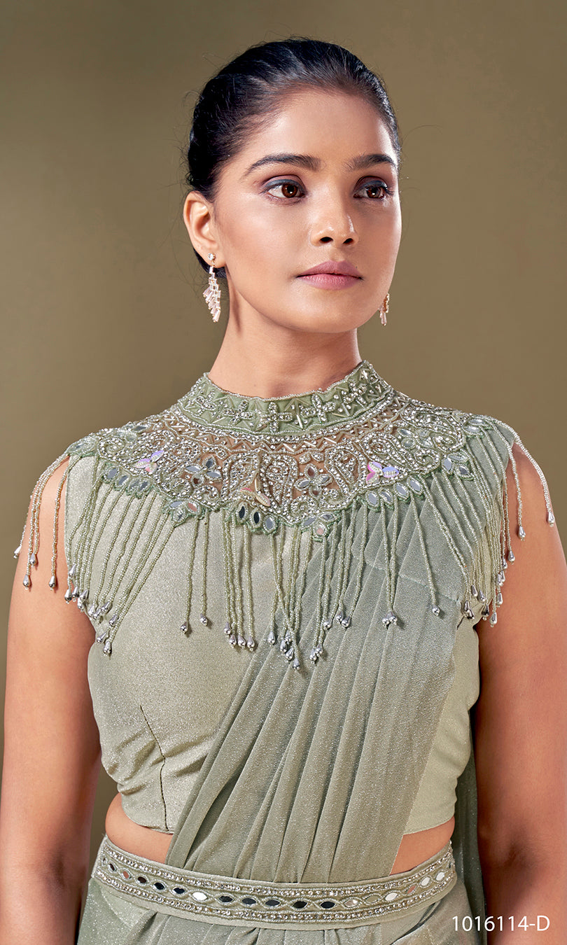 Sparkling Mosscape Handcrafted Saree