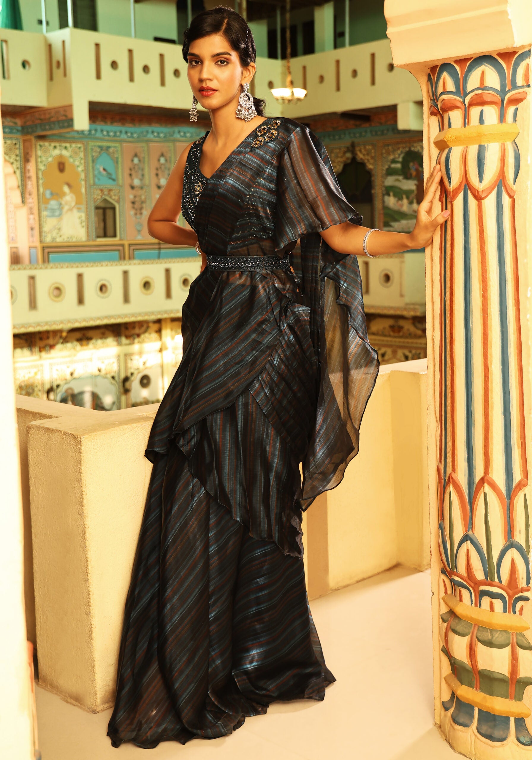 Gilded Lagoon Organza Flair Partywear Saree
