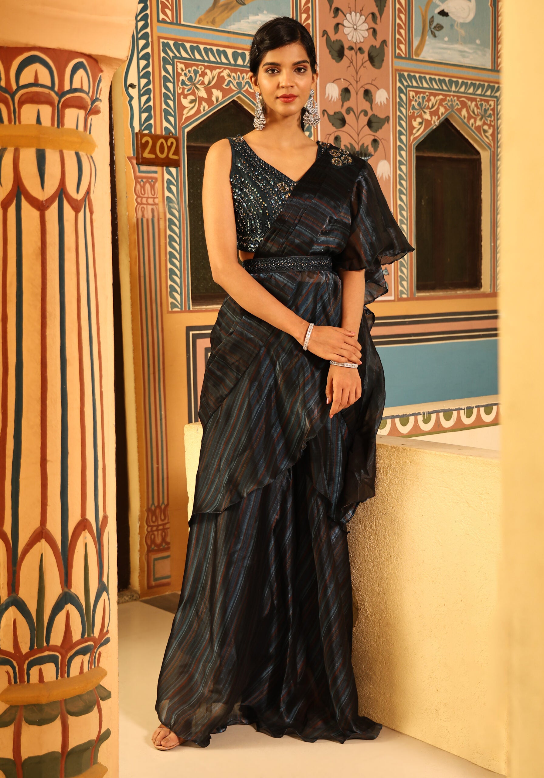 Gilded Lagoon Organza Flair Partywear Saree