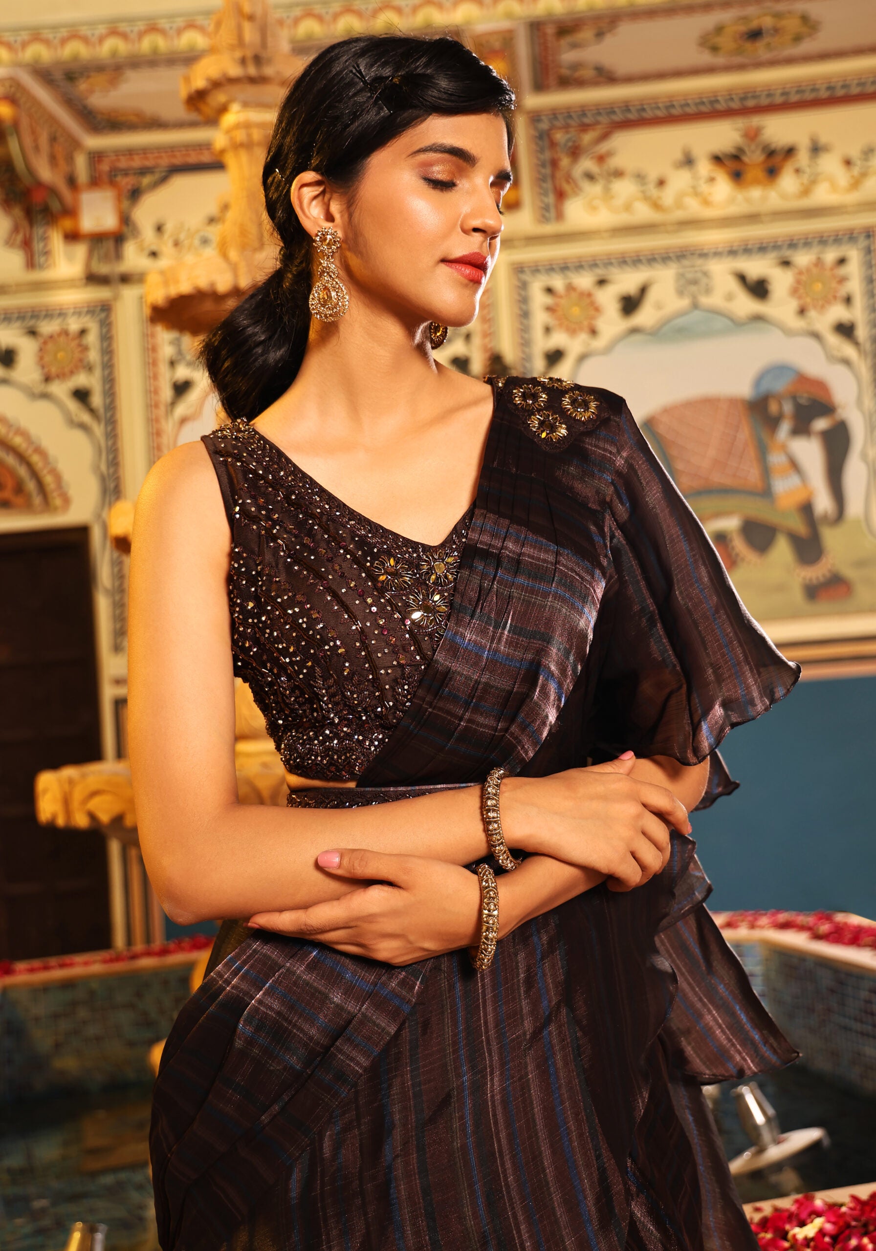 Sparkling Cappuccino Handcrafted Beauty Saree