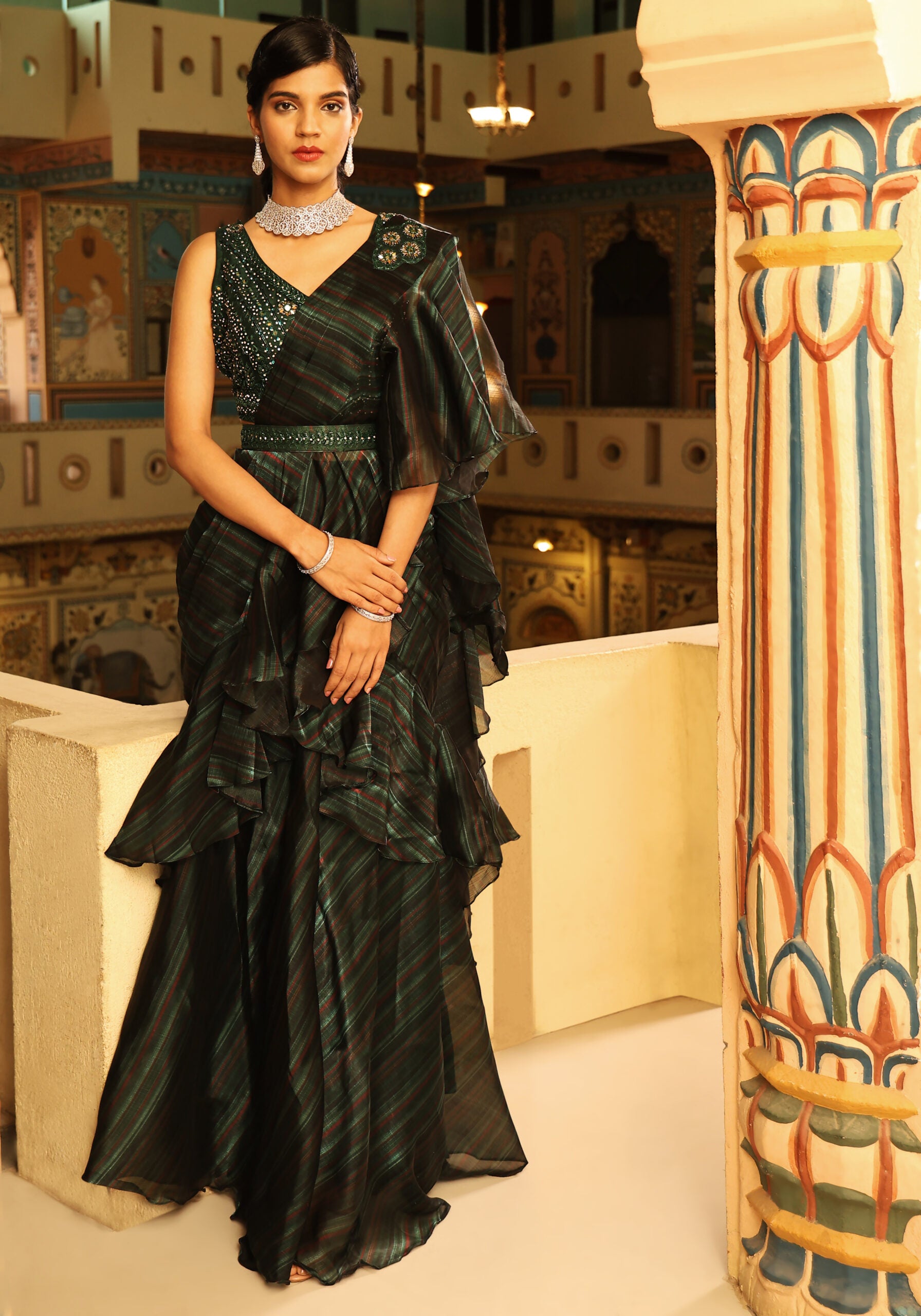 Emerald Enchantment Handwork Extravaganza Saree