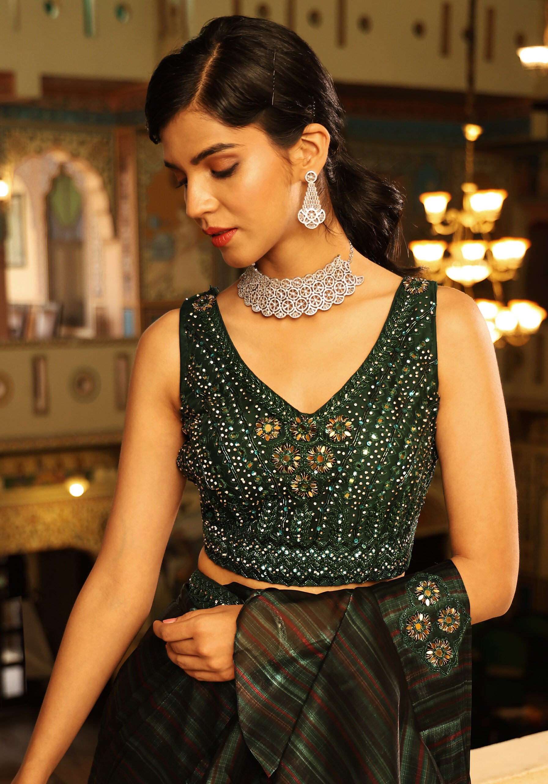 Emerald Enchantment Handwork Extravaganza Saree