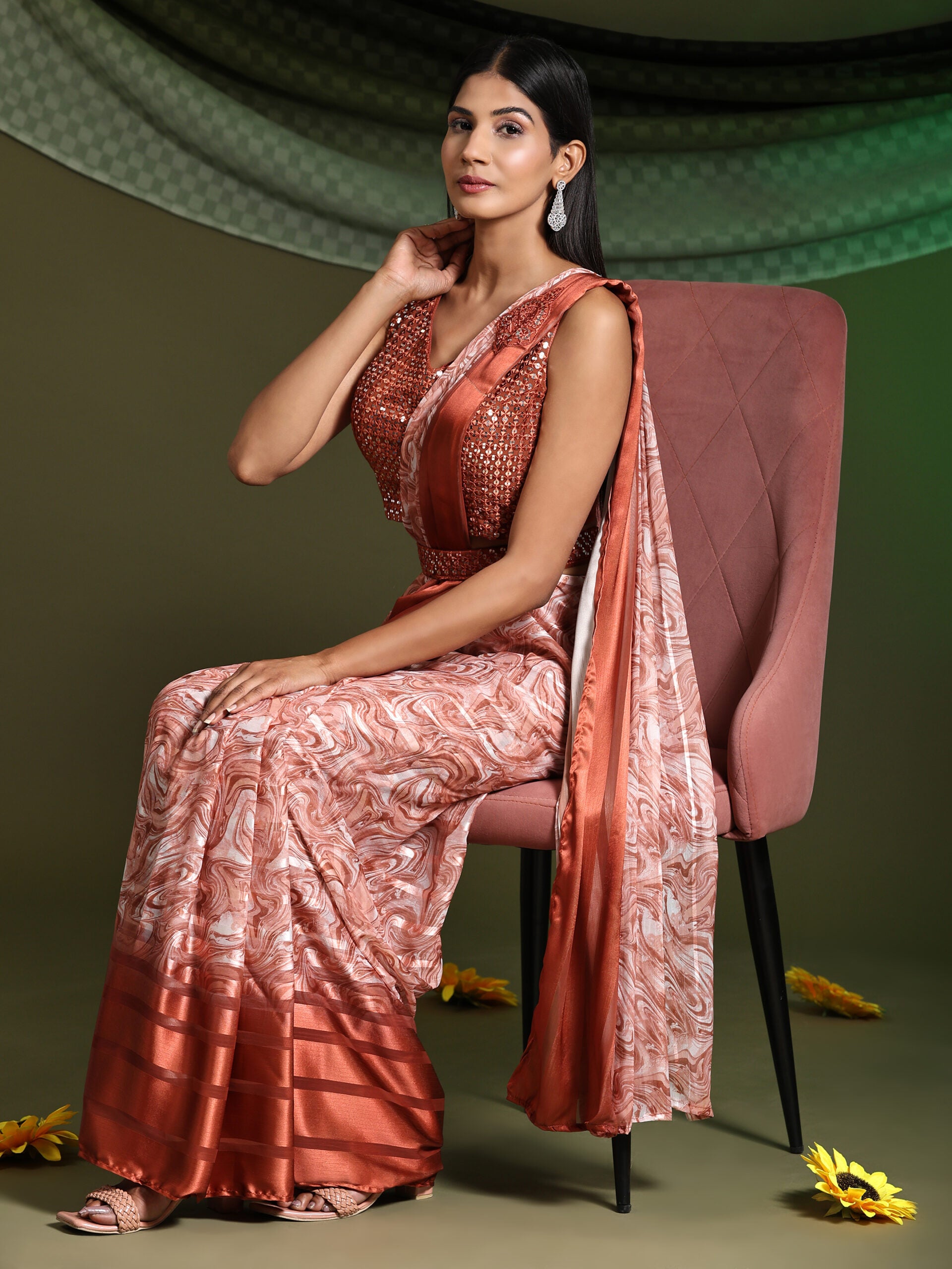 Radiant Rust Mirage Partywear Saree