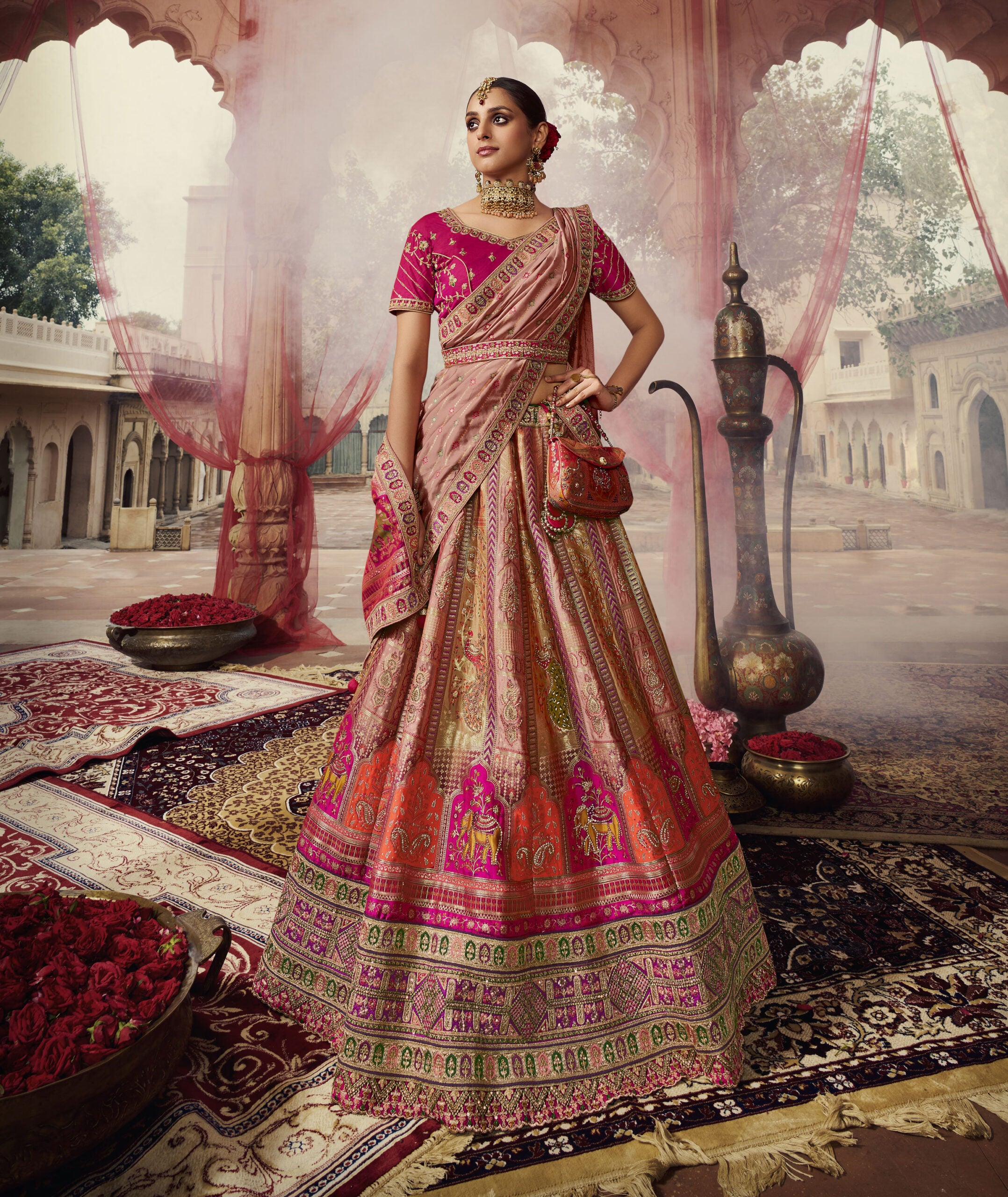 Padmini Palaces Peach Blossom Silk Lehengha Choli