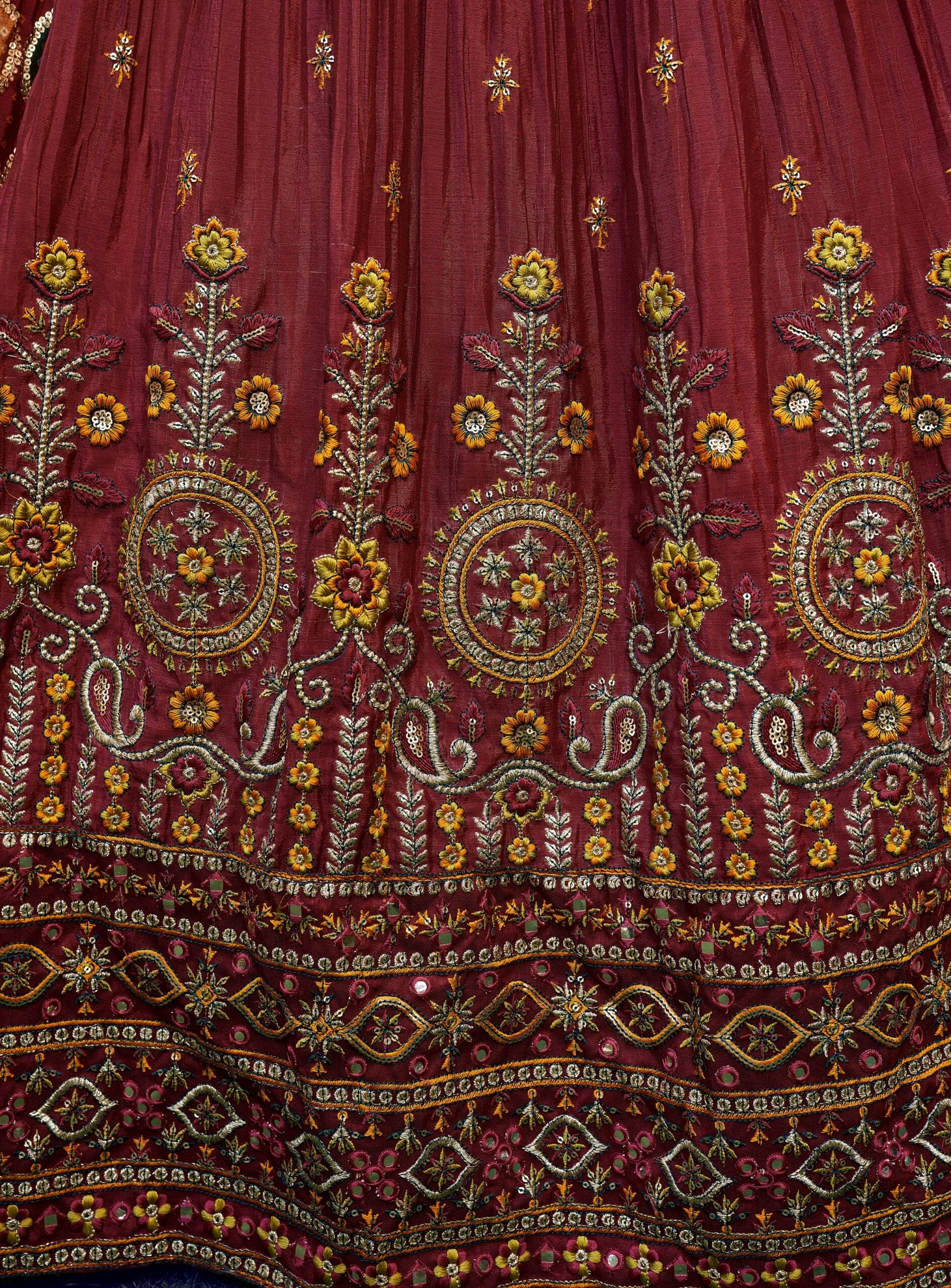 Rich Mahogany Threadwork Tapestry Lehenga Choli