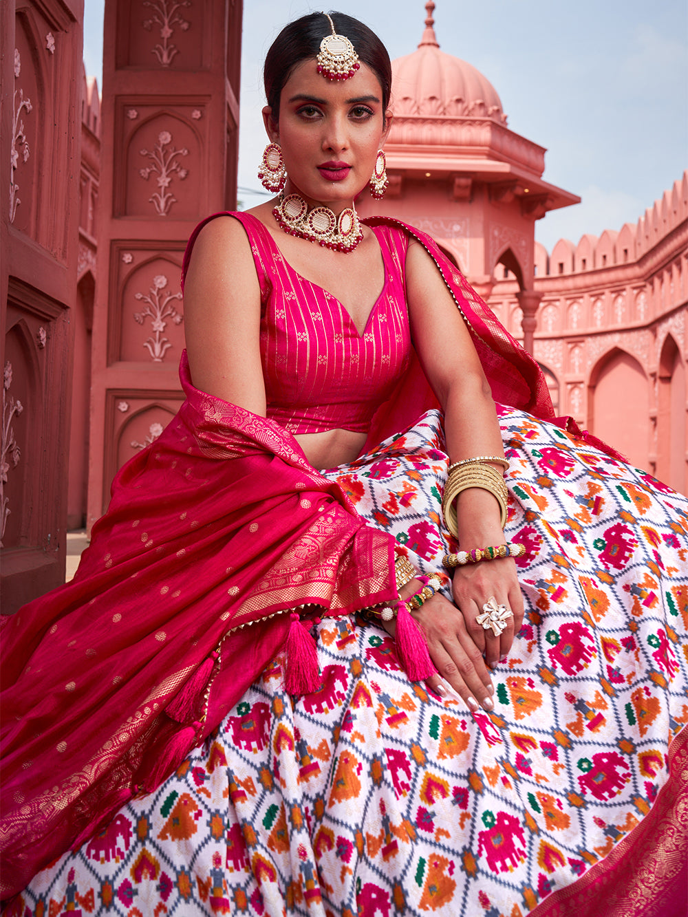 Madhuvan Mithaas Sweet Pink Delight Foil Print Lehenga Choli in Pure Dola Silk