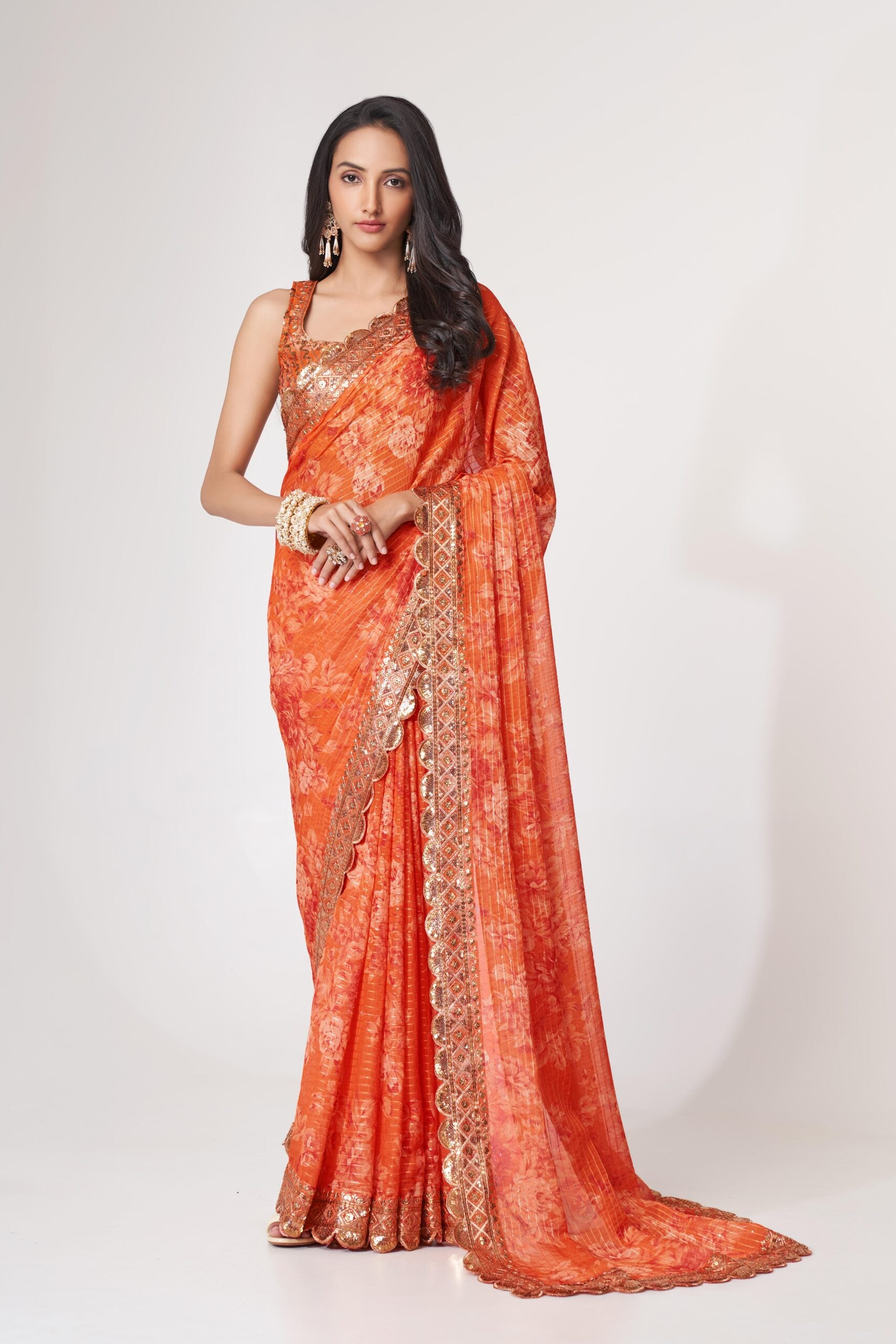 Saffron Sunburst Digital Delight Oreganza Saree