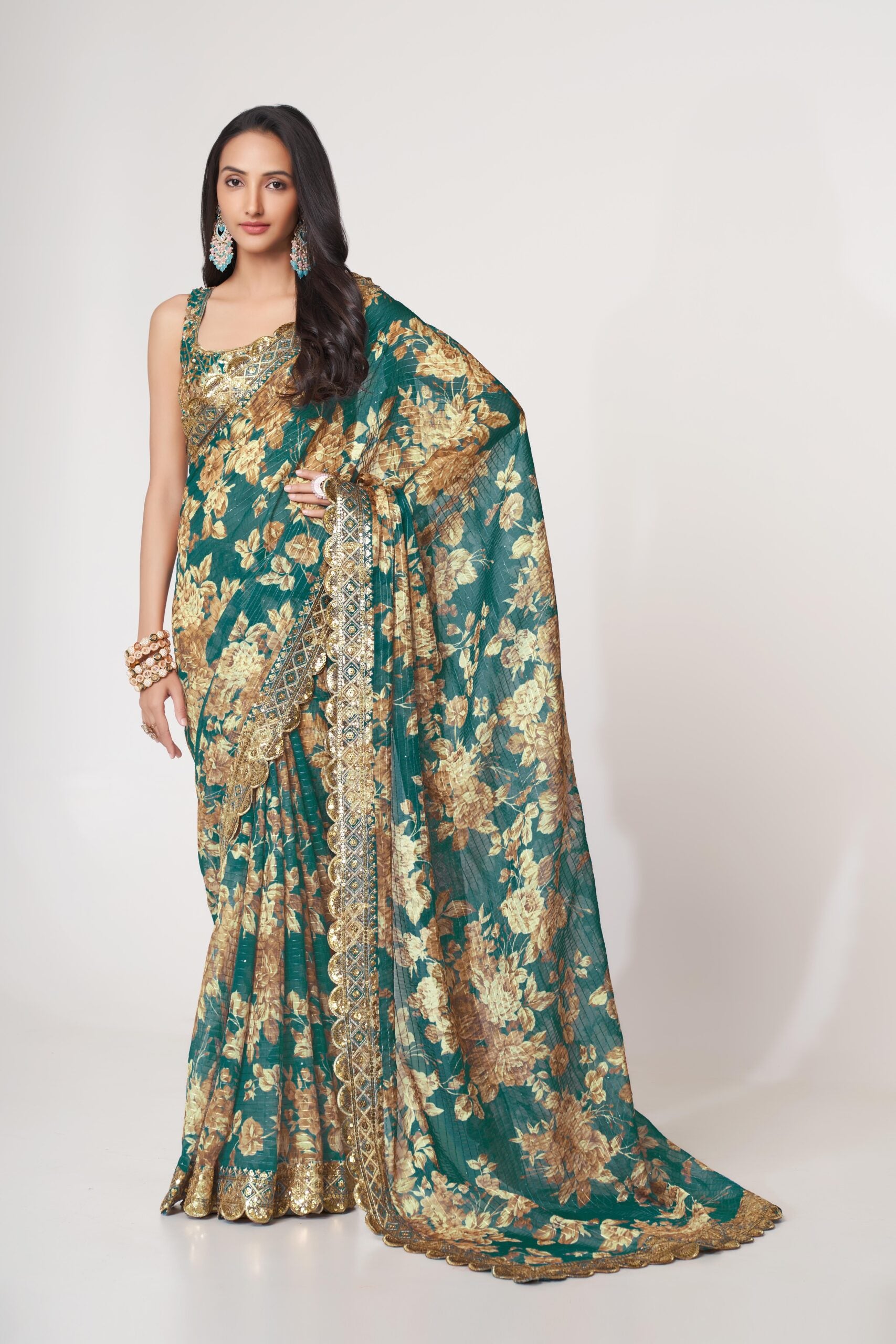 Oceanic Serenade Sequin Splendor Saree