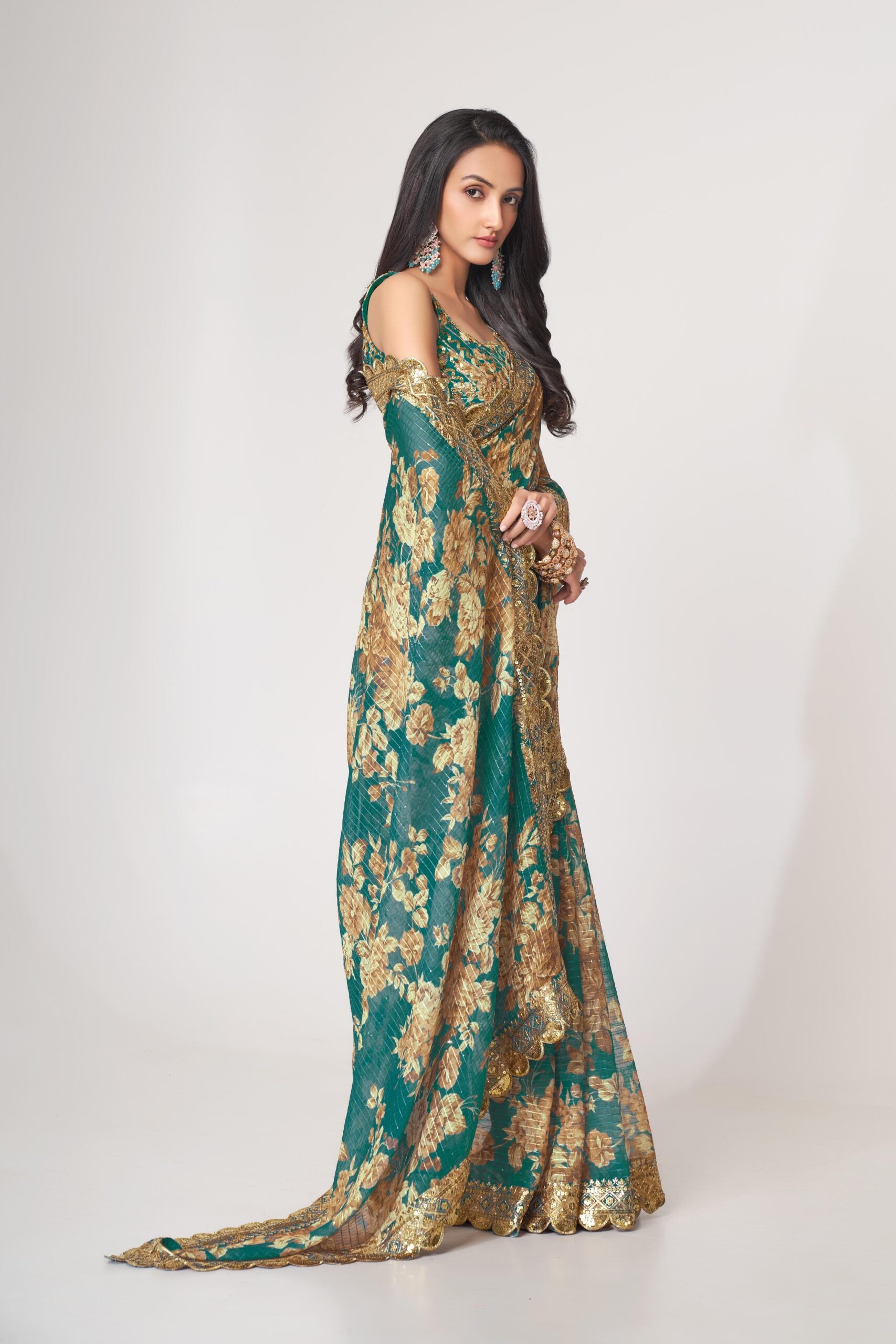Oceanic Serenade Sequin Splendor Saree