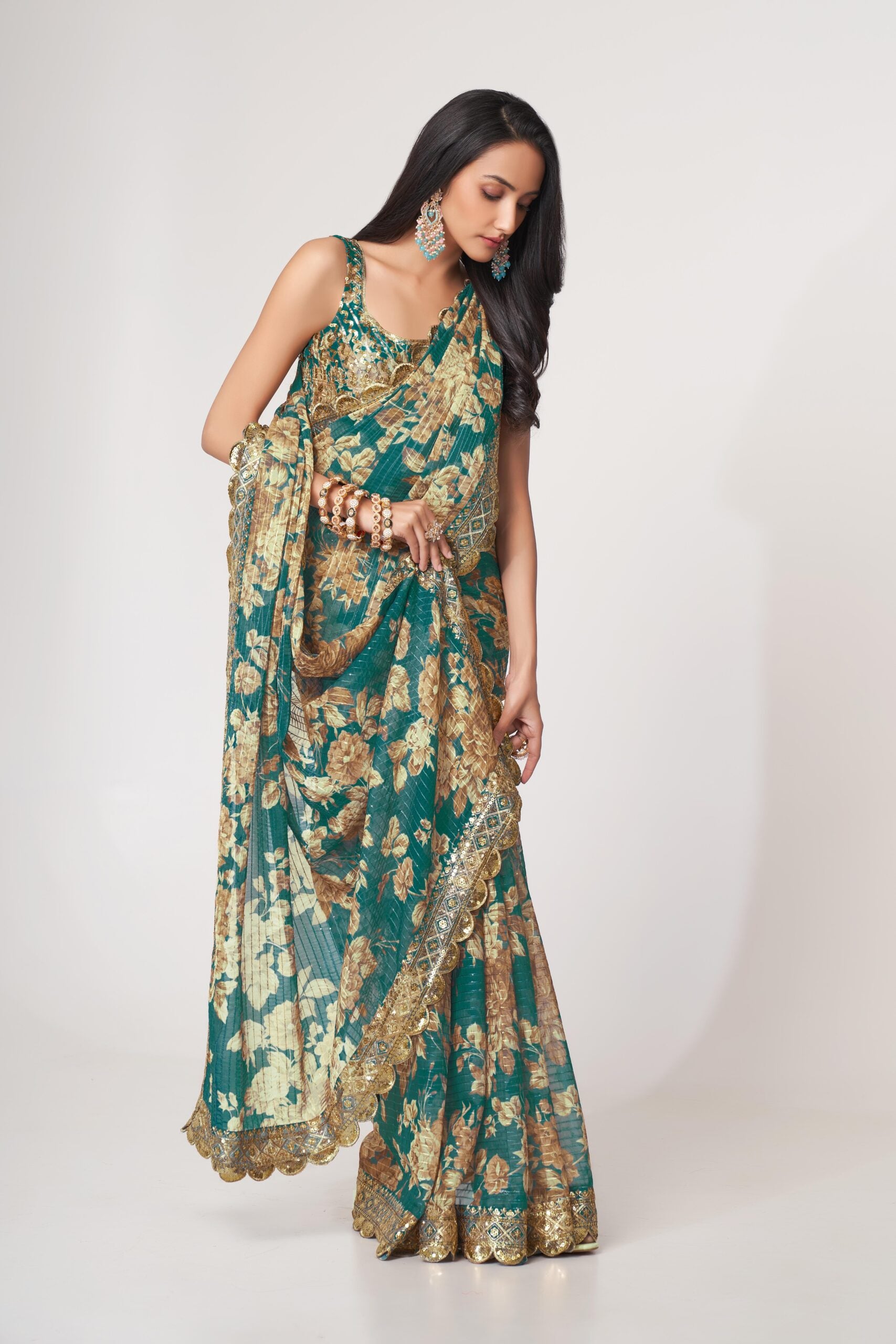 Oceanic Serenade Sequin Splendor Saree